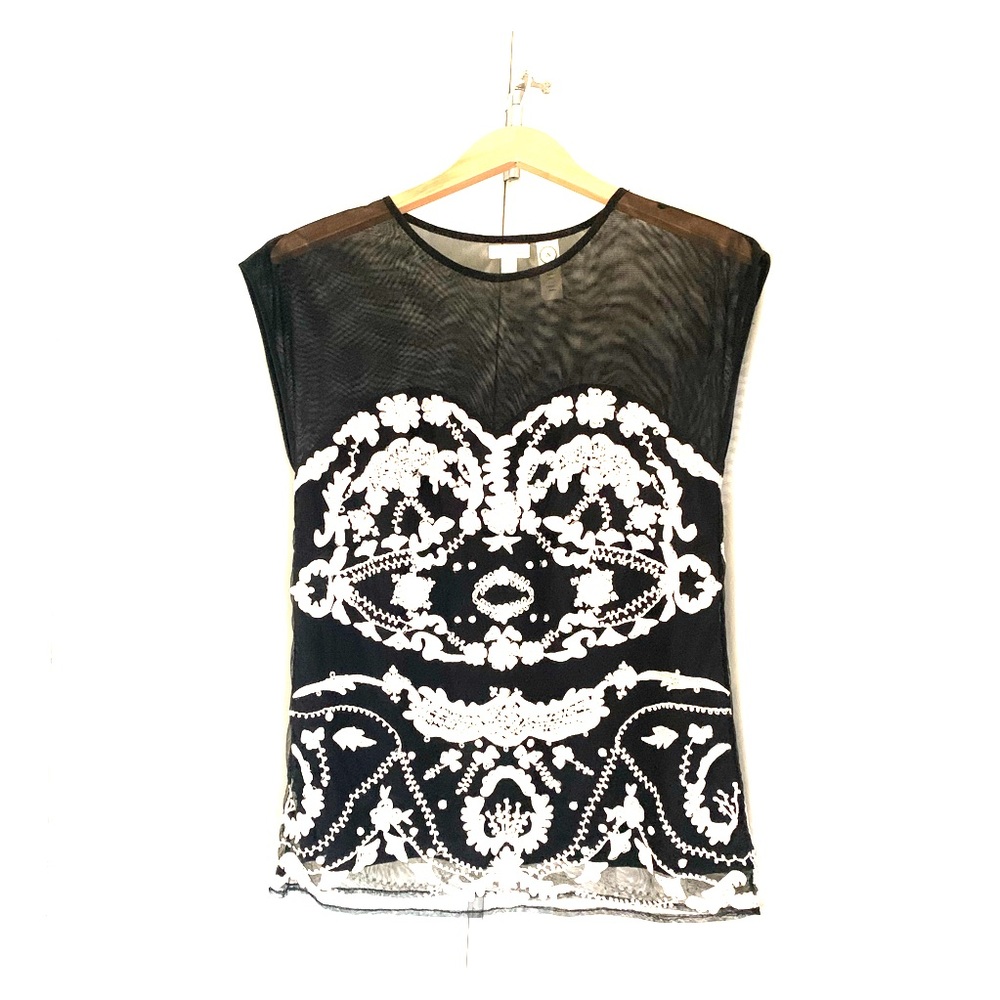 Odille Anthropologie embroidered sheer blouse S